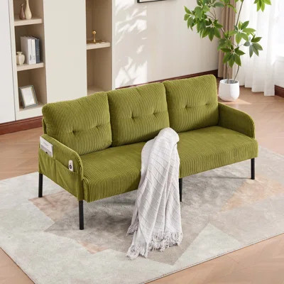 Oversized Loveseat, Modern & Plush Double-seater Sofa, Corduroy Upholstered Couch, Cozy Bedroom Sofa with Metal Legs & Side Pockets | Wayfair North America