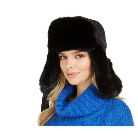 DKNY Black Faux-Fur Trapper Hat, One Size | Walmart (US)