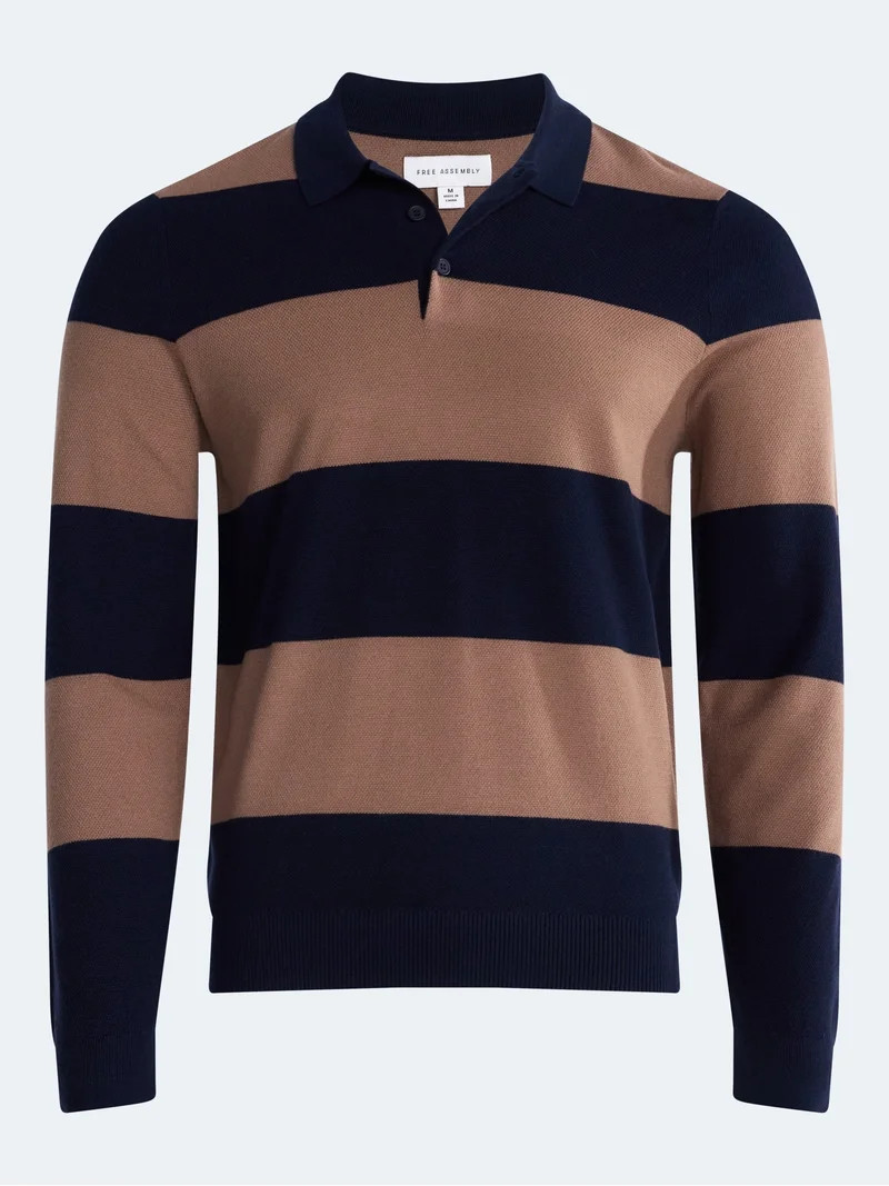 Free Assembly Men's Rugby Cozy Yarn Rugby Sweater with Long Sleeves, Midweight, Sizes XS-3XL | Walmart (US)