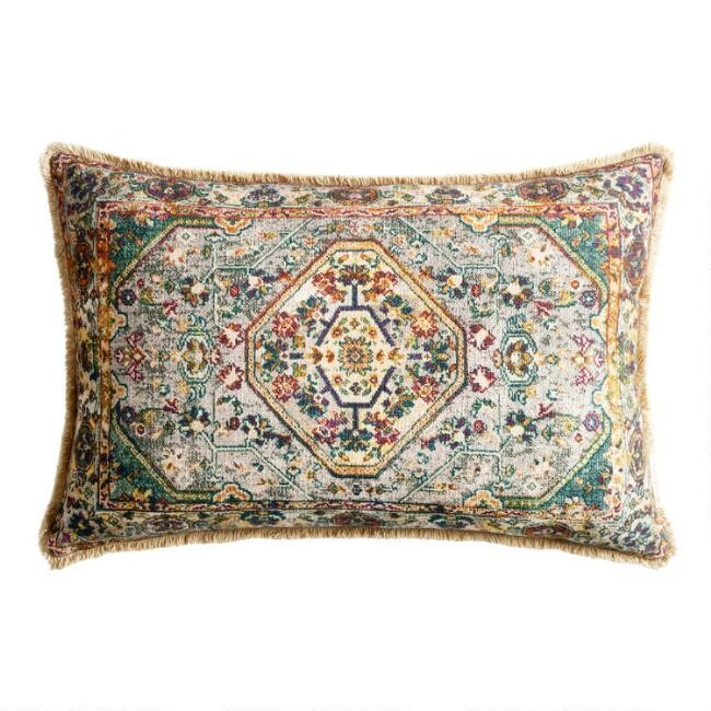 Oversized Blue Multicolor Carpet Print Lumbar Pillow | World Market