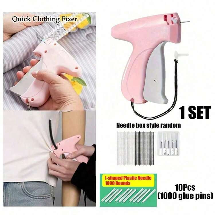 1 Set Fine Sewing Gun For Clothing, Micro Mini Sewing Label Gun For Clothing, Quilting Binding Tool, Fast Sewing Gun With 6 Fine Needles And 1000 Fasteners - Available In 2 Sets (A: 1 Set Label Gun, B: 1000 Separate Glue Needles) | SHEIN