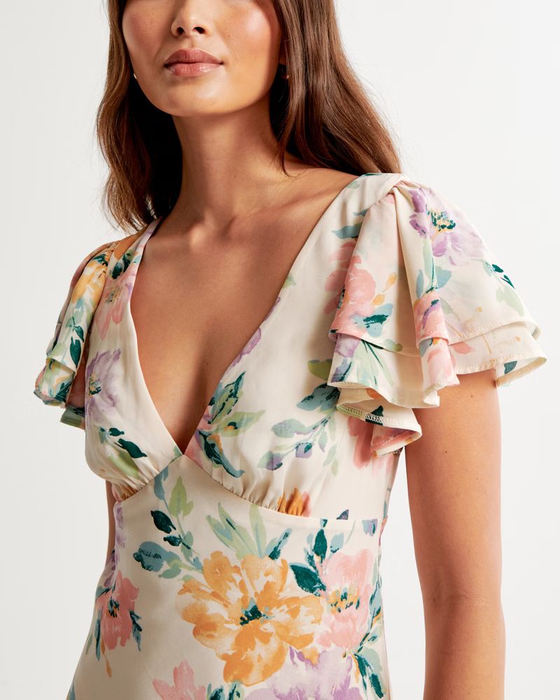 Ruffle Sleeve Slip Maxi Dress | Abercrombie & Fitch (US)