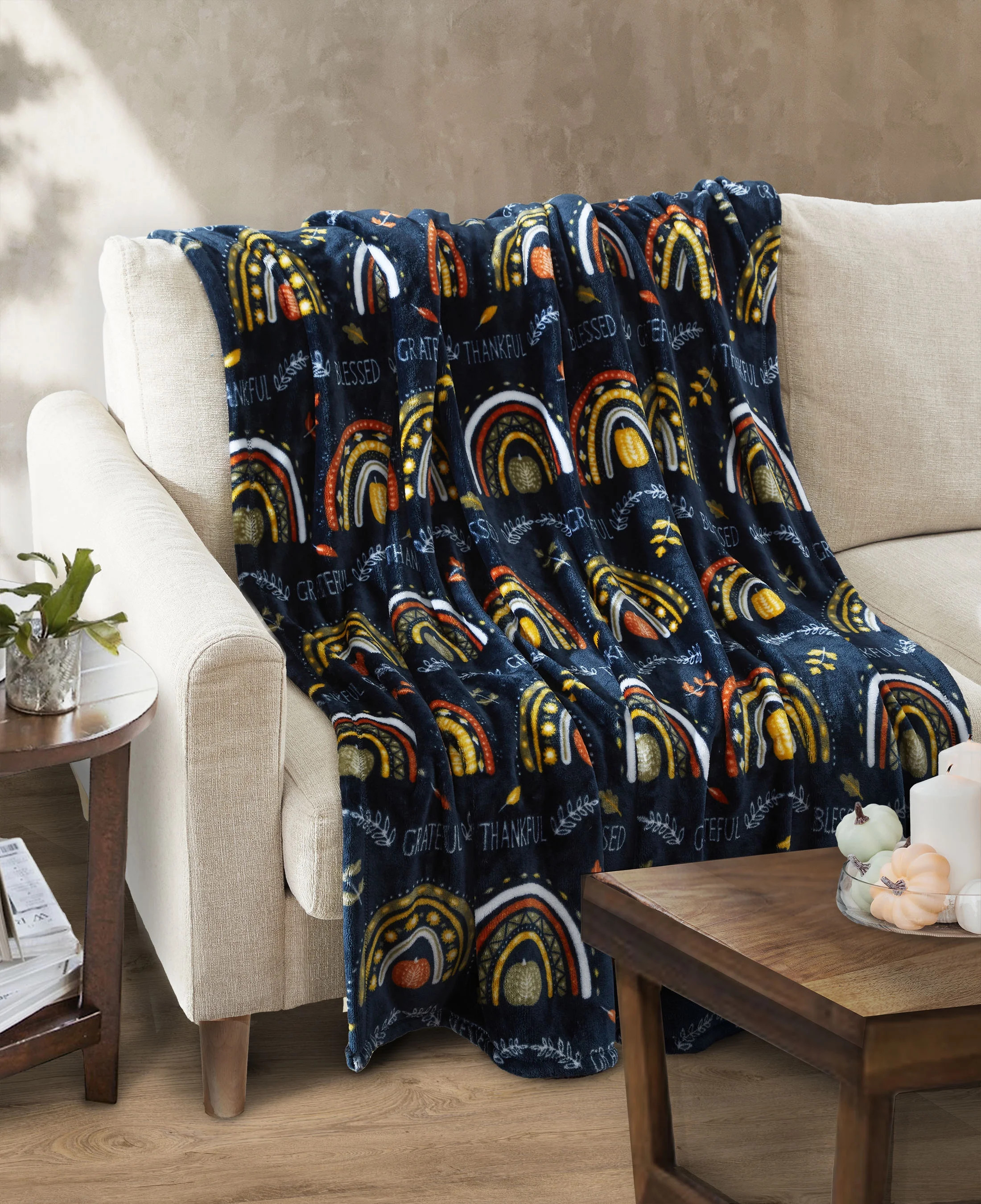 Way To Celebrate, Grateful Rainbows Throw Blanket, Blue, 50"x60" | Walmart (US)