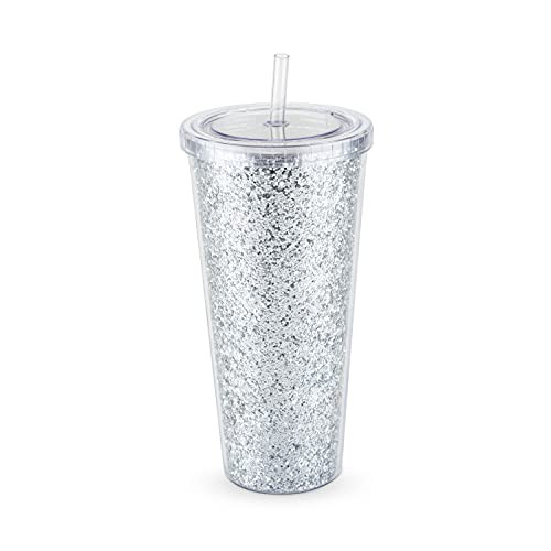 Blush Glam Silver Double Walled Glitter 24oz Tumbler Reusable, Leak-Proof, Travel, Clear Plastic,... | Amazon (US)