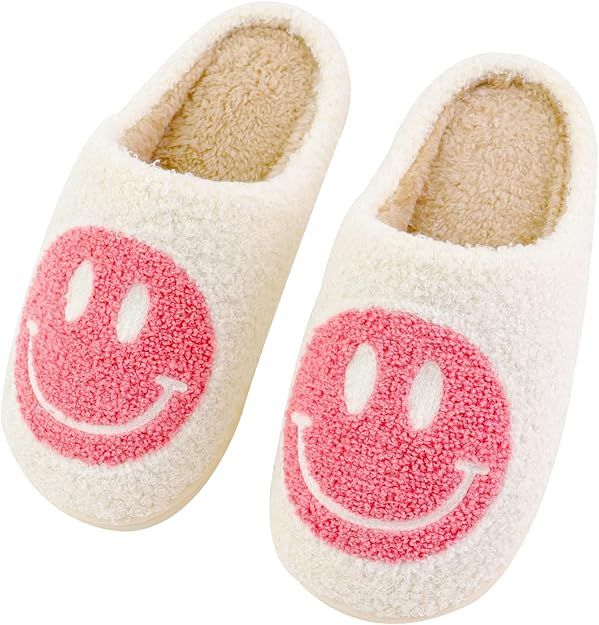 Smiley Face Slippers for Women and Men,Cozy Plush Comfy Warm Slip-On Slippers Indoor House Shoes | Amazon (US)