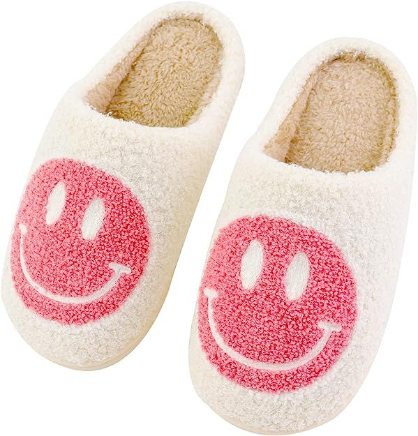 Smiley Face Slippers for Women and Men,Cozy Plush Comfy Warm Slip-On Slippers Indoor House Shoes | Amazon (US)