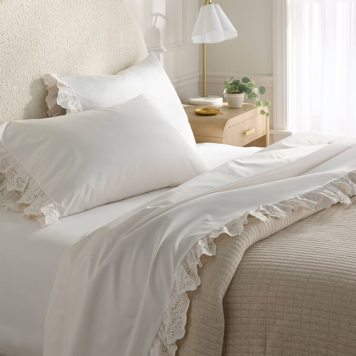 Performance Sheet Set Ivory with Eyelet Ruffle Hem - Threshold™ | Target