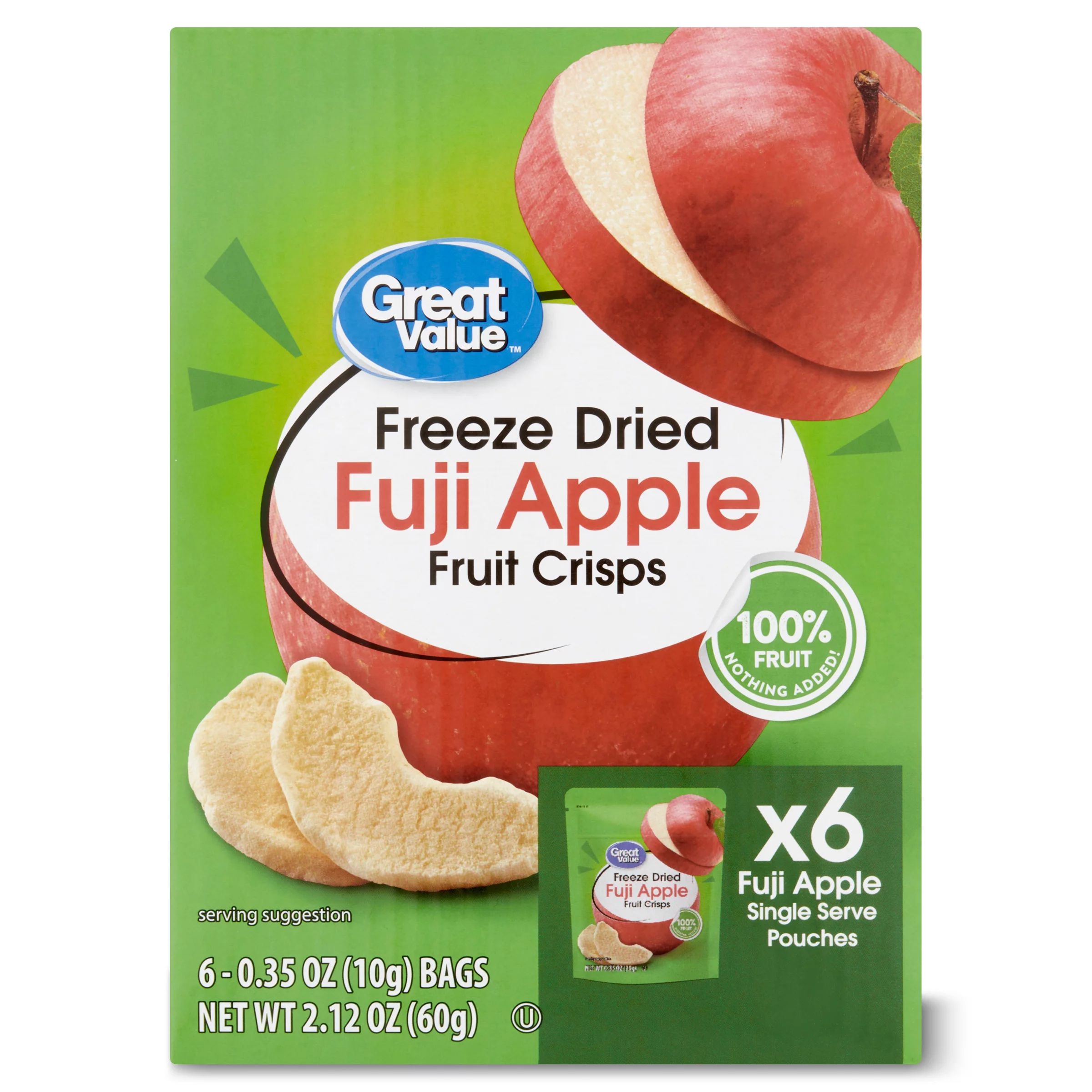 Great Value Freeze Dried Apple Crisps, Multi Pack, 6 Count, 0.35 oz. | Walmart (US)