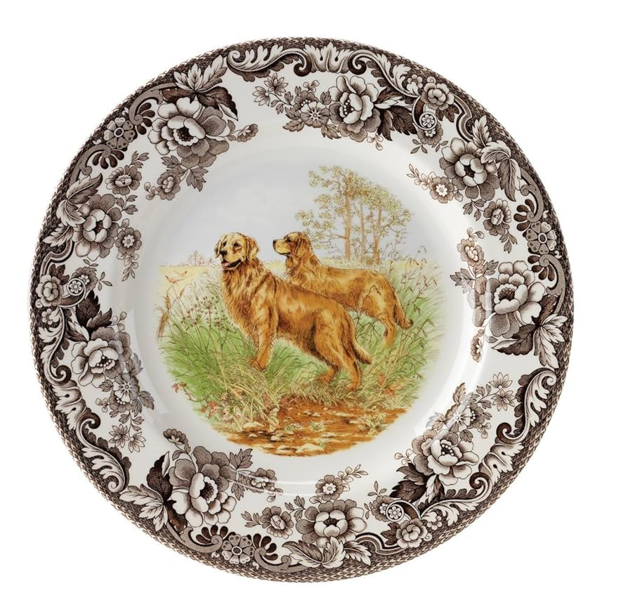 Spode Woodland Hunting Dogs Golden Retriever Salad Plate - 8" Fine Earthenware with British Flowe... | Amazon (US)