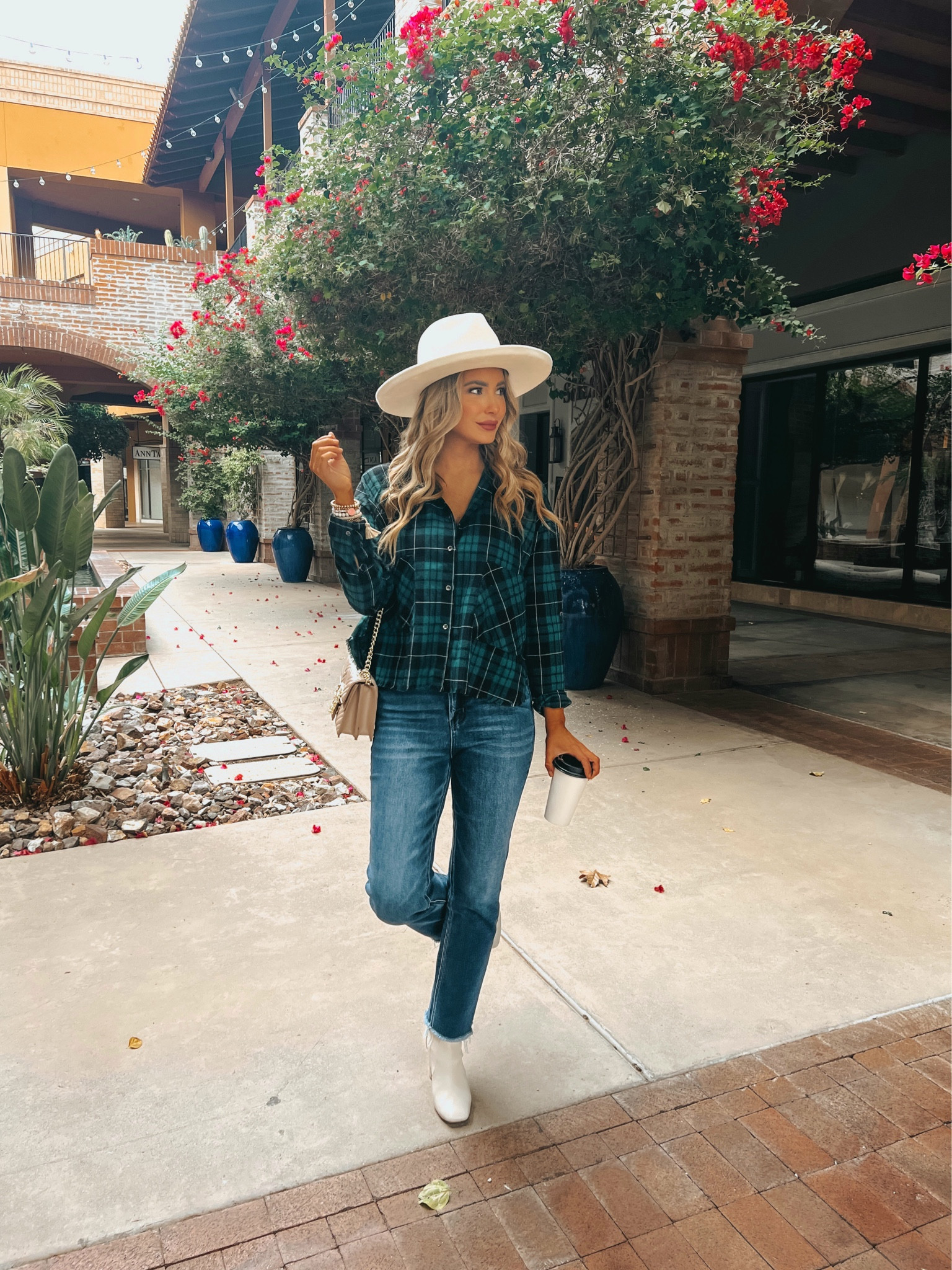 KIMBERLY15 for 15% off / Plaid frayed hem shirt / green plaid shirt / dark denim wash jeans / off white boots / heeled booties / 

#LTKshoecrush #LTKSeasonal #LTKunder50
