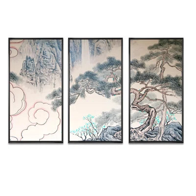 Chinese Blue Tree Art - Floral Framed Canvas Wall Art Set Of 3 | Wayfair North America