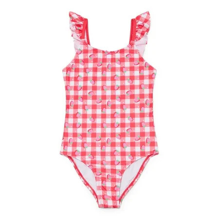 Wonder Nation Girls Strawberry Gingham One Piece Swimsuit, Sizes 4-16 | Walmart (US)
