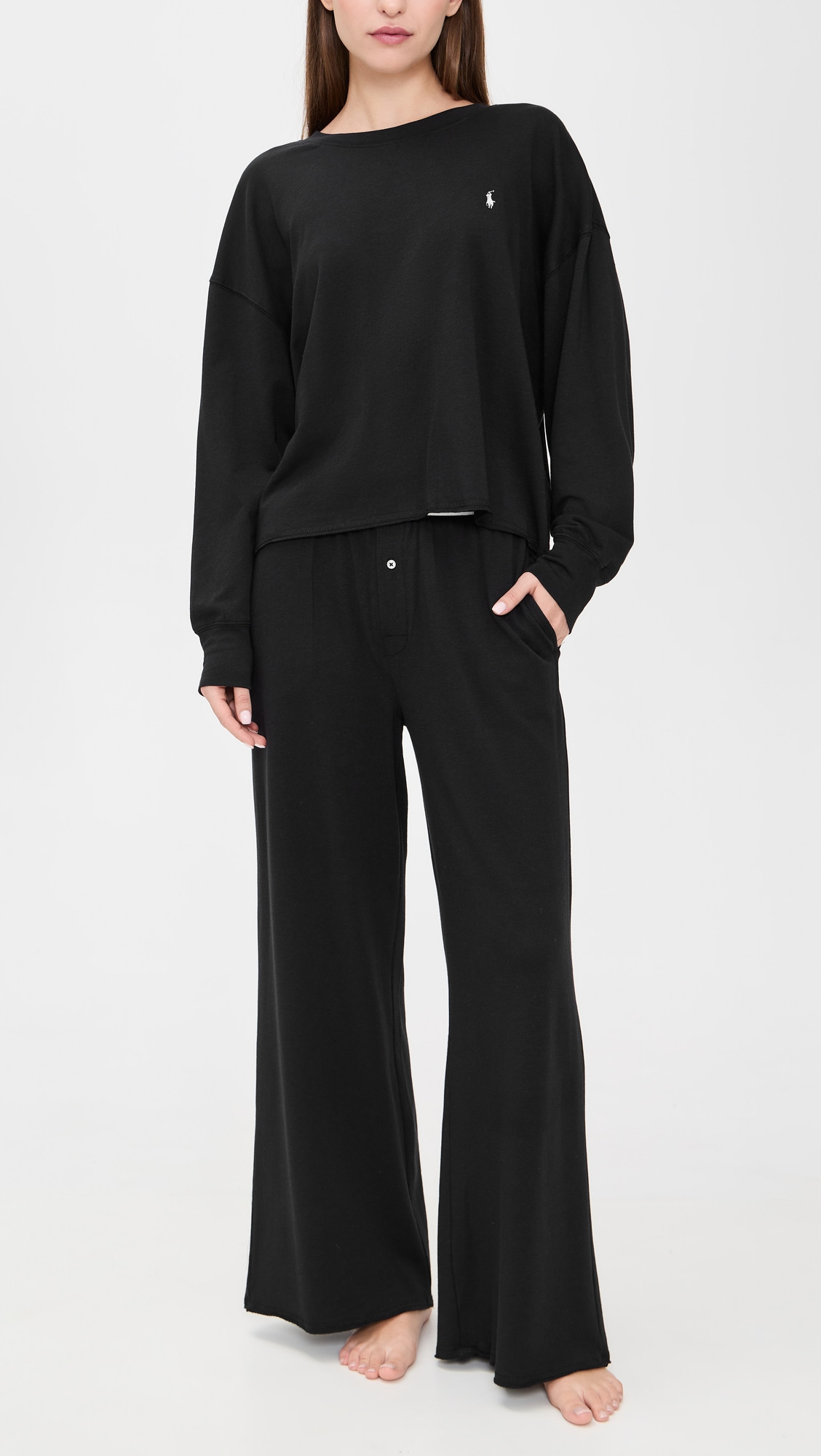 Polo Ralph Lauren Crew Neck Wide Leg Pants Set Black XL | Shopbop