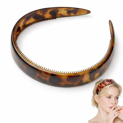 Thick Tortoise Shell Headband, Wide Tortoise Shell Headband with Teeth for Women, Acetate Leopard Plastic Hair Band for Women's Hair No Headache No Slip (Style D) | Amazon (US)