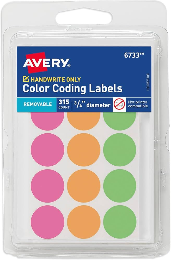 Avery Color-Coding Removable Labels, 3/4 Inch Round Labels, Assorted Neon Colors, Non-Printable, ... | Amazon (US)