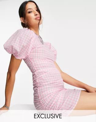 Reclaimed Vintage Inspired puff sleeve mini dress in pink gingham | ASOS (Global)