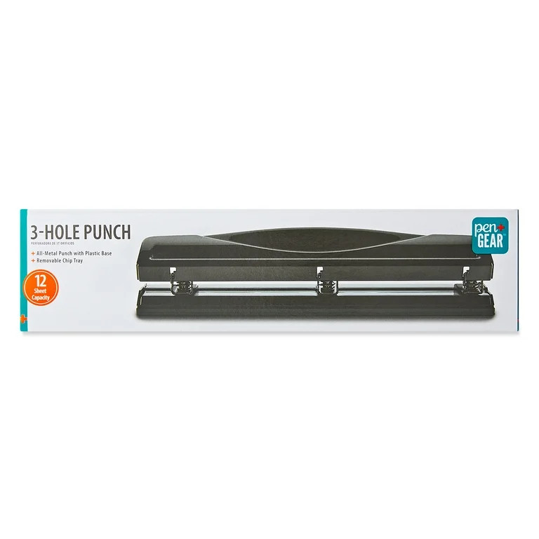 Pen+Gear 3-Hole Punch, 12 Sheet Capacity, Black | Walmart (US)