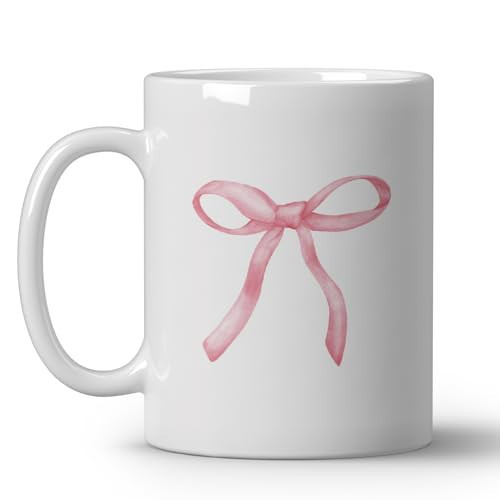 EDSDENSM Coquette Pink Bows Coffee Mugs, Cute Gifts For Women Girls, Pink Ribbon Bow Ceramic Coffee Mug, Minimalist Girly Coffee Cup, 11oz Ceramic Cup White | Amazon (US)