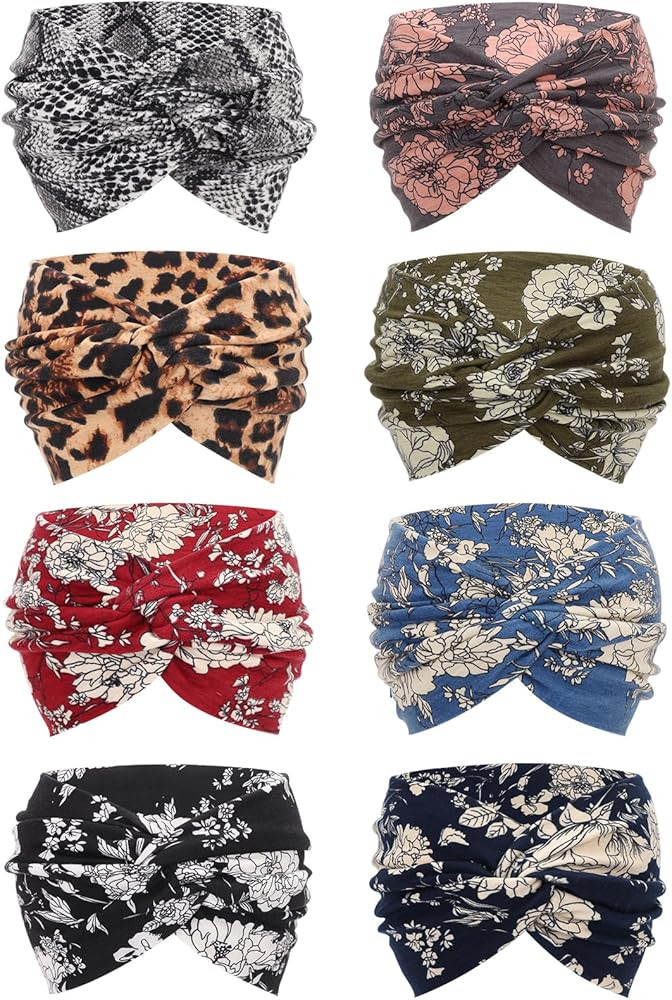 DRESHOW 8 Pack Headbands for Women Yoga Knotted Headbands Elastic Criss Cross Hair Accessories Sp... | Amazon (US)