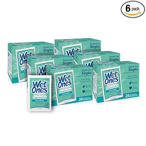 Wet Ones Hand and Face Wipes, Unscented for Sensitive Skin, Individually Wrapped, 24 Count, 6 Pac... | Amazon (US)