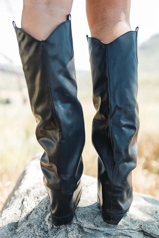 Heather Black Leather Fold Over Boots FINAL SALE | Pink Lily