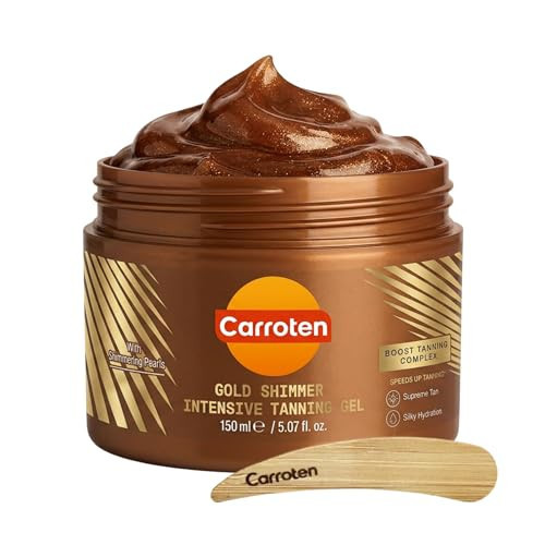 Carroten Gold Shimmer Tanning Gel | Browning Tan Accelerator | Non-Greasy, Water-Resistant with Carrot & Coconut Oil | Vitamin A & E For Moisture & Hydration | Made in Greece | 5 oz + Spatula | Amazon (US)