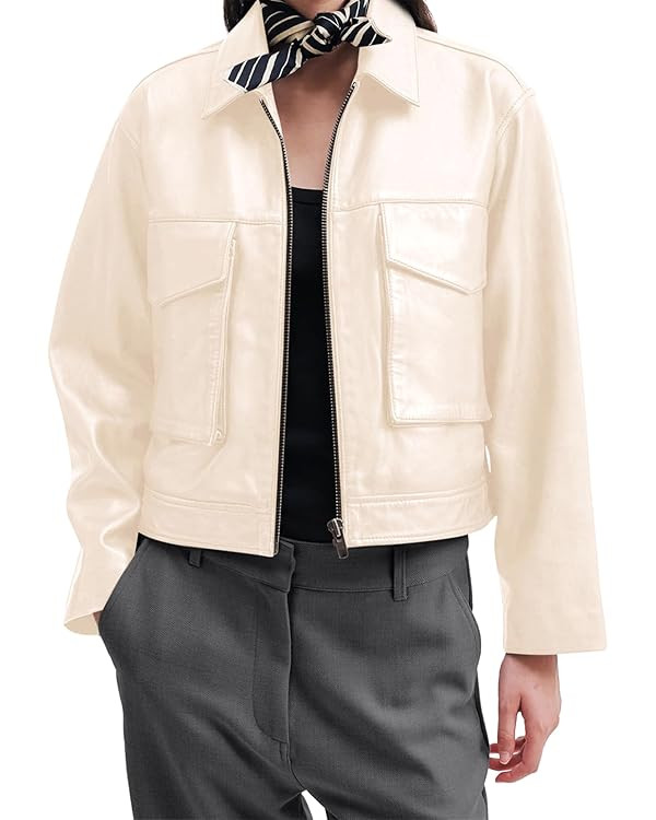 BZB Womens Faux Leather Motorcycle Jacket 2025 Trendy Pockets Bomber Zip Up Cropped Jackets Coat ... | Amazon (US)