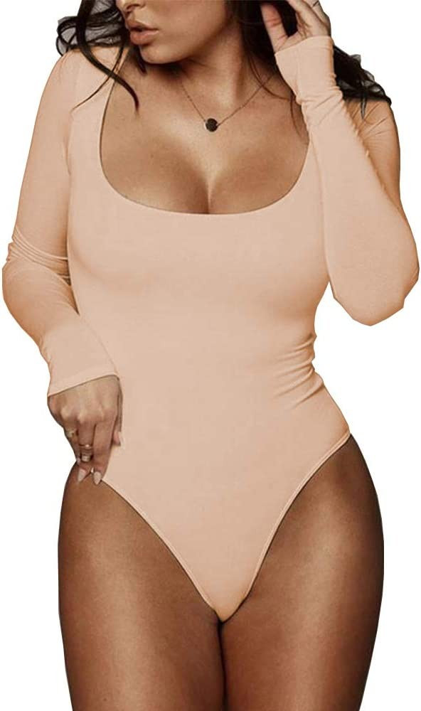 BelleLovin Women's Square Neck Long Sleeve T-shirt Basic Bodysuit Jumpsuits | Amazon (US)