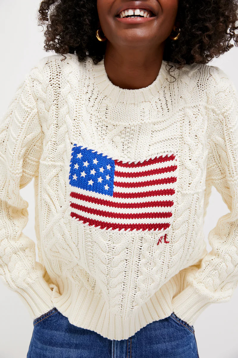 Cream American Flag Long Sleeve Pullover | Tuckernuck (US)