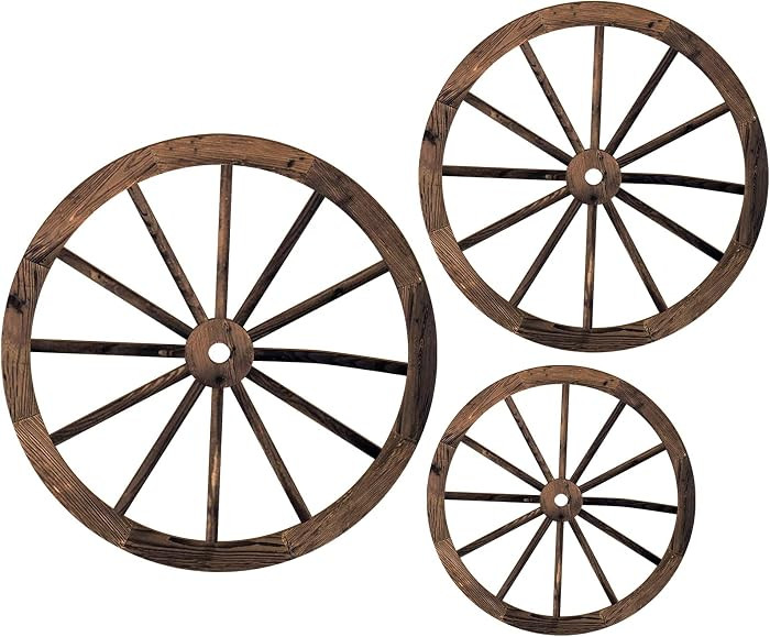 Qunclay 3 Pcs Wooden Wagon Wheel Decor 12/10/8 Inch Western Cowboy Party Decorations Vintage Rust... | Amazon (US)