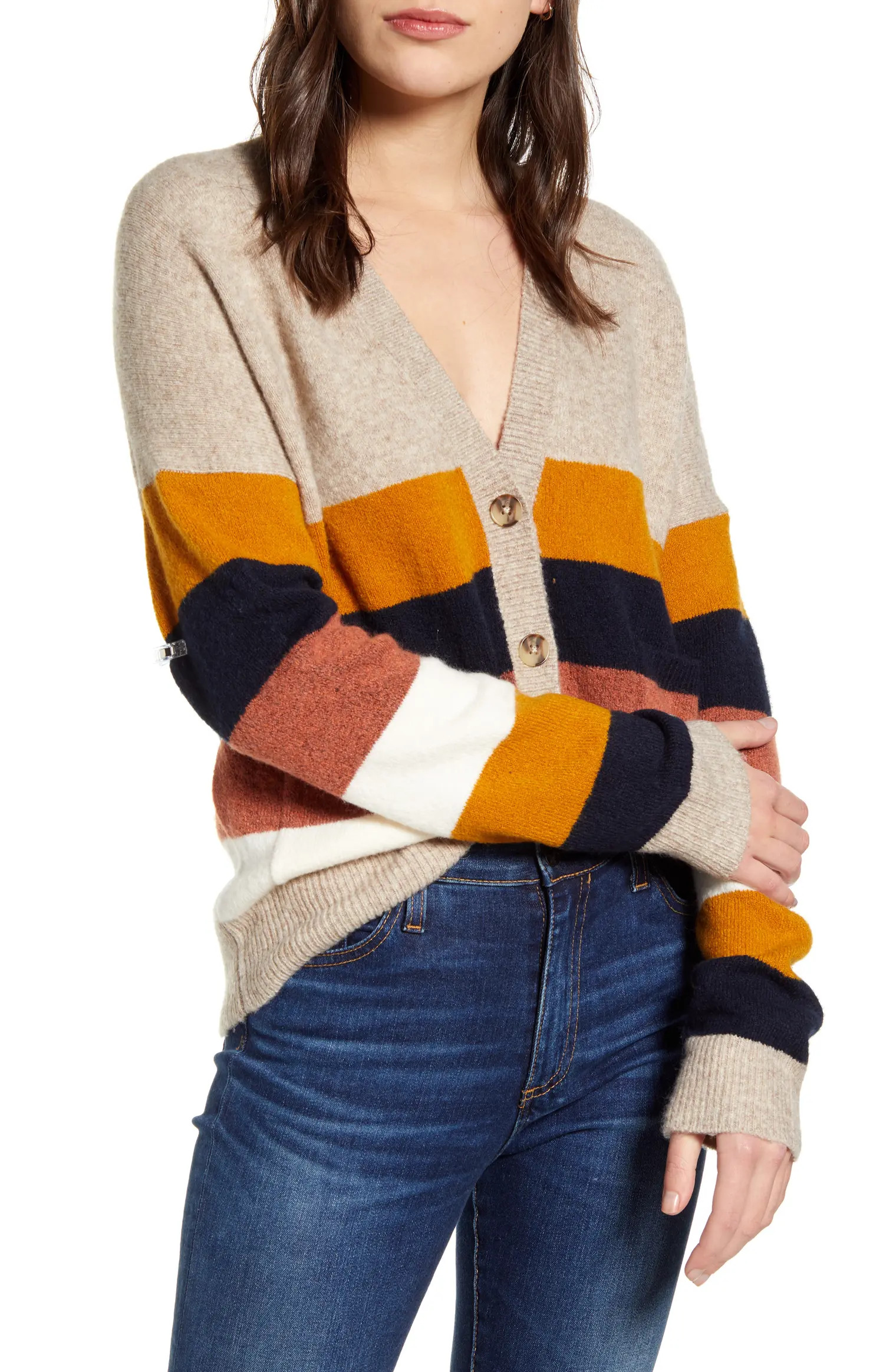 Kent Staunton Stripe Short Ex-Boyfriend Cardigan Sweater | Nordstrom
