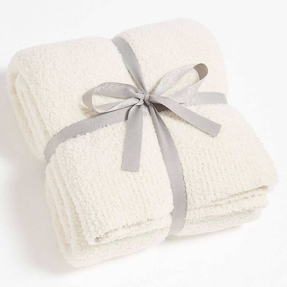 CYMULA Knit Throw Blanket for Couch Cream White - Super Soft Lightweight Plush Fuzzy Fluffy Cozy ... | Amazon (US)