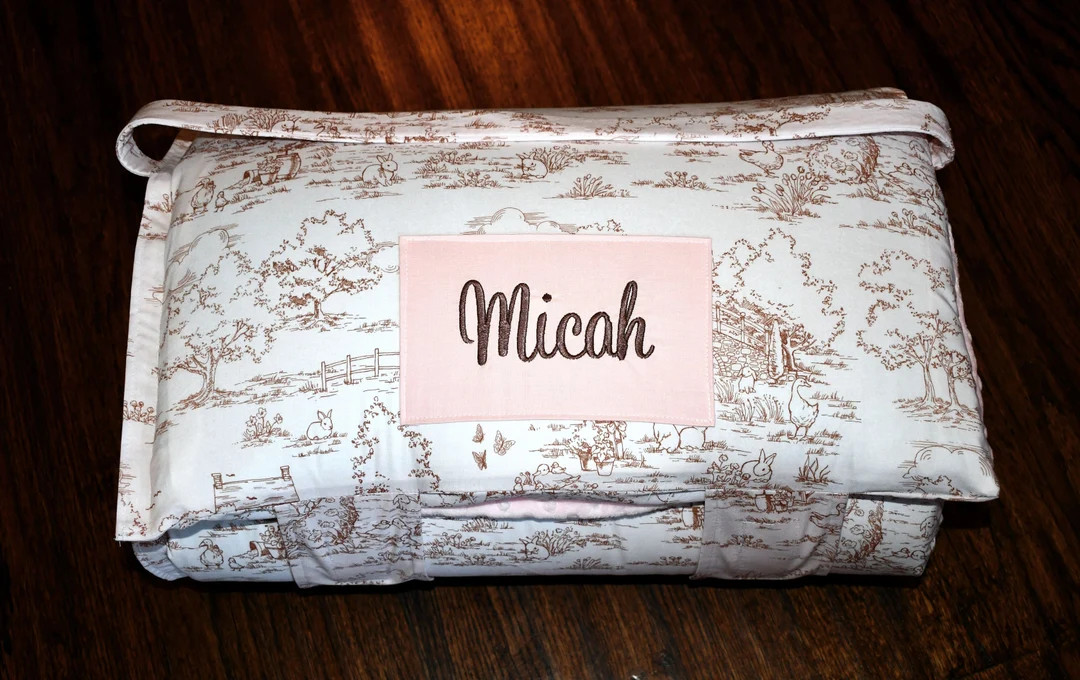 Vintage Blush Country Farm Hillside Toile Memory Foam Kids Nap Mat with Light Pink Minky Dot Blan... | Etsy (US)