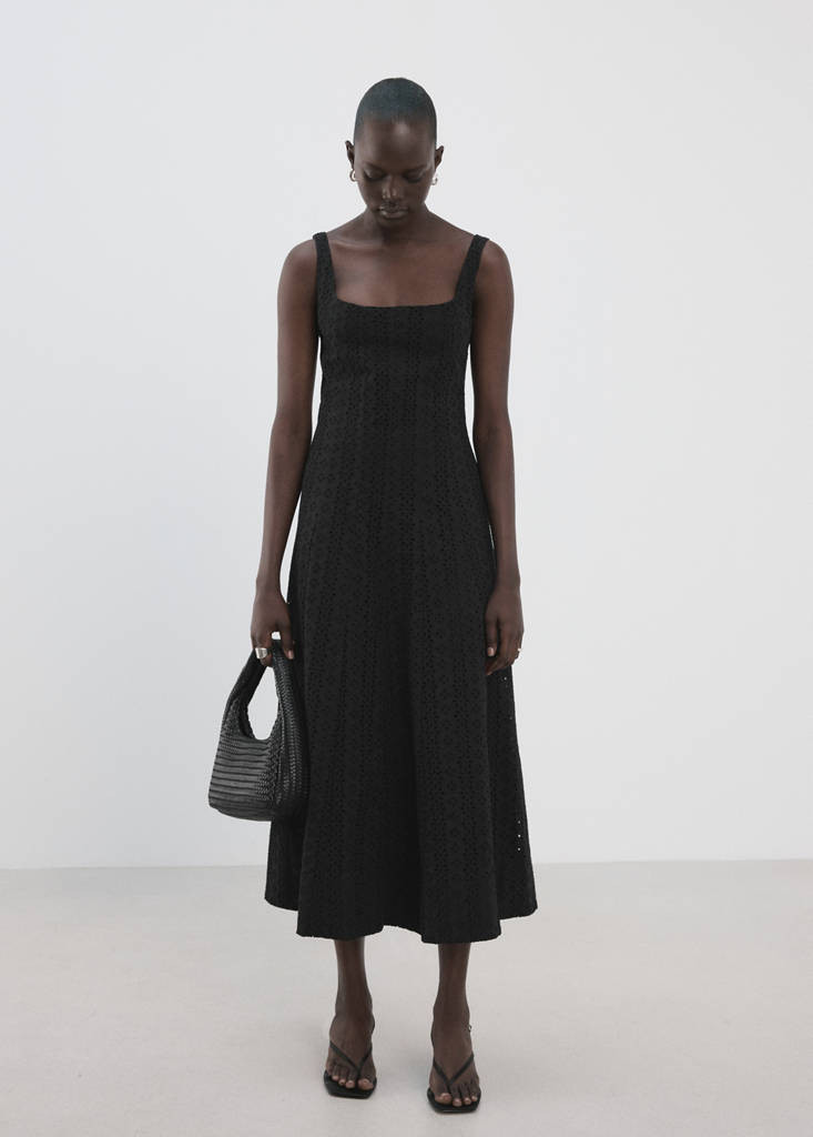 A-line dress with openwork embroidery black - Women - 4 - MANGO | Mango (US/MX/AU)