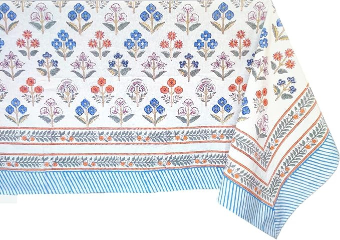 ATOSII Flora Bloom 100% Cotton Rectangle Boho Fall Tablecloth, Handblock Floral Table Cloth Linen... | Amazon (US)