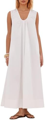 Women Flowy Maxi Dress Ruched Sleeveless Long Dress Vacation Fashion Summer Casual Loose Fit Sund... | Amazon (US)