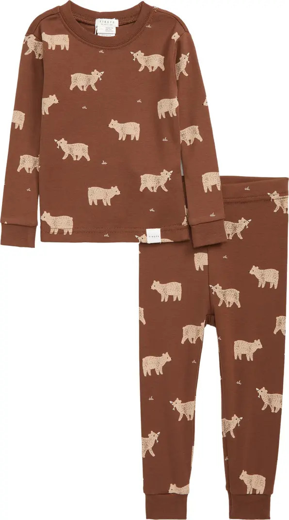 FIRSTS by Petit Lem Cub Print Fitted Two-Piece Cotton Pajamas | Nordstrom | Nordstrom