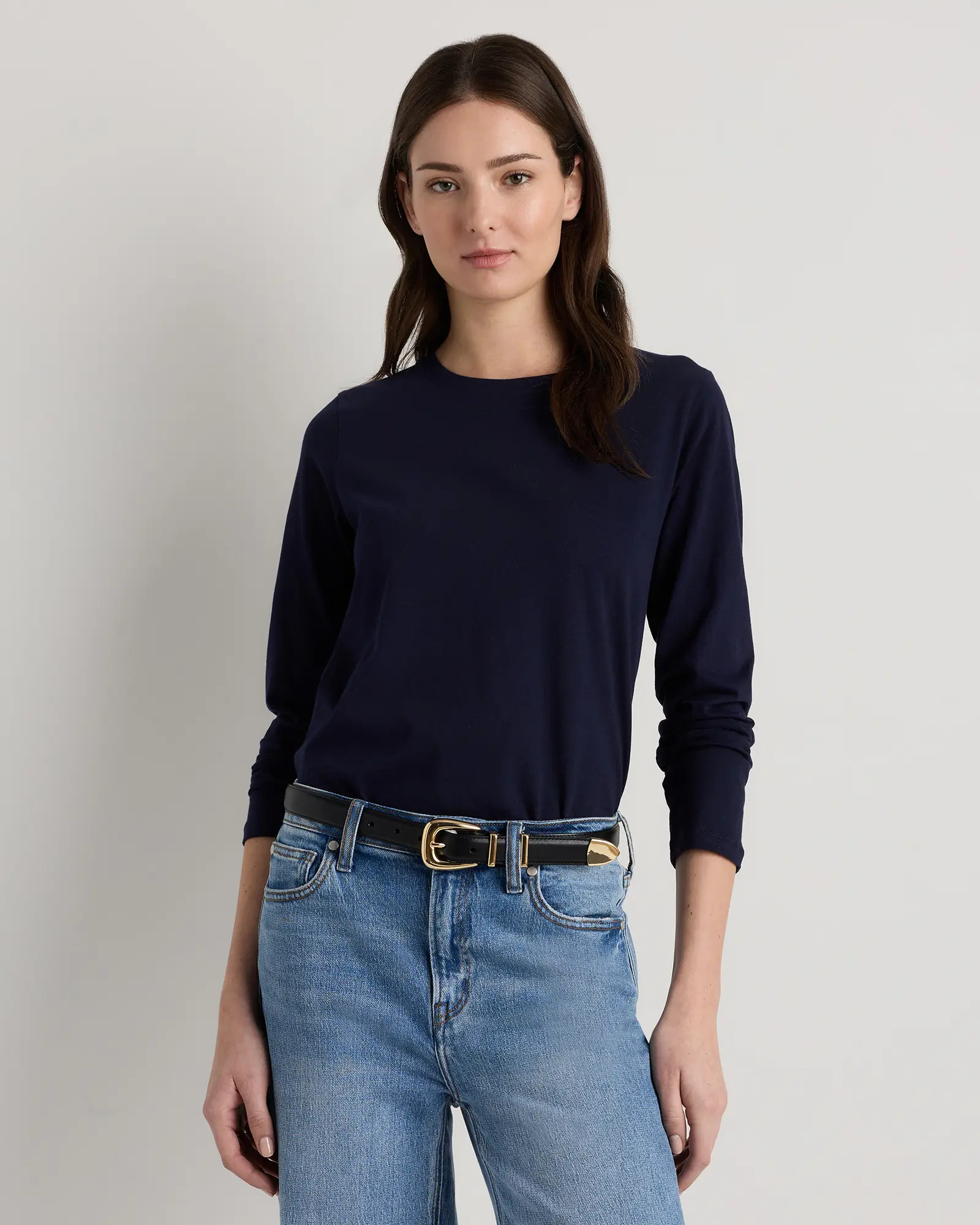 Women's 100% Organic Cotton Long Sleeve Swing Tee in Deep Navy | Quince