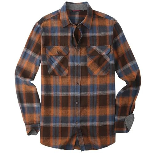 Mens Flannel Shirts Long Sleeve Flannel Shirt for Men Button Down Long Sleeve Shirts Regular Fit Mens Plaid Flannel Shirt Men's Casual Button Down Shirts, Large Brown/Black | Amazon (US)