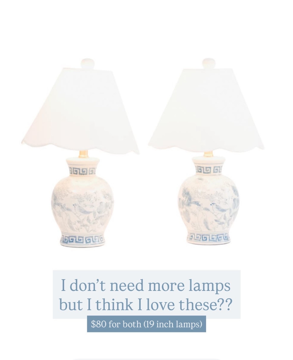 Grandmillennial blue and white lamps with chinoiserie and Greek key detail and scalloped lampshade 

#LTKFindsUnder100 #LTKHome