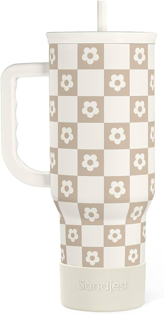 Checker Tumbler with Handle and Straw 40oz – Stainless Sleel Slider Tumbler Travel Coffee Mug f... | Amazon (US)