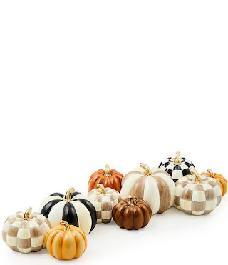 MacKenzie-Childs Harvest Royal Autumnology Check & Stripe Pumpkin Cluster Arrangement | Dillard's | Dillard's
