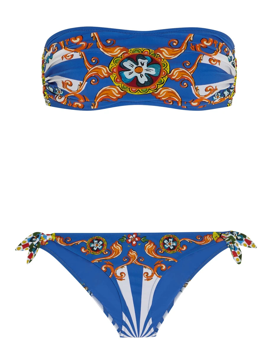 Dolce & Gabbana Carretto Printed Bandeau Bikini, Cobalt Blue, Women's, Size: 1 | NET-A-PORTER (US)
