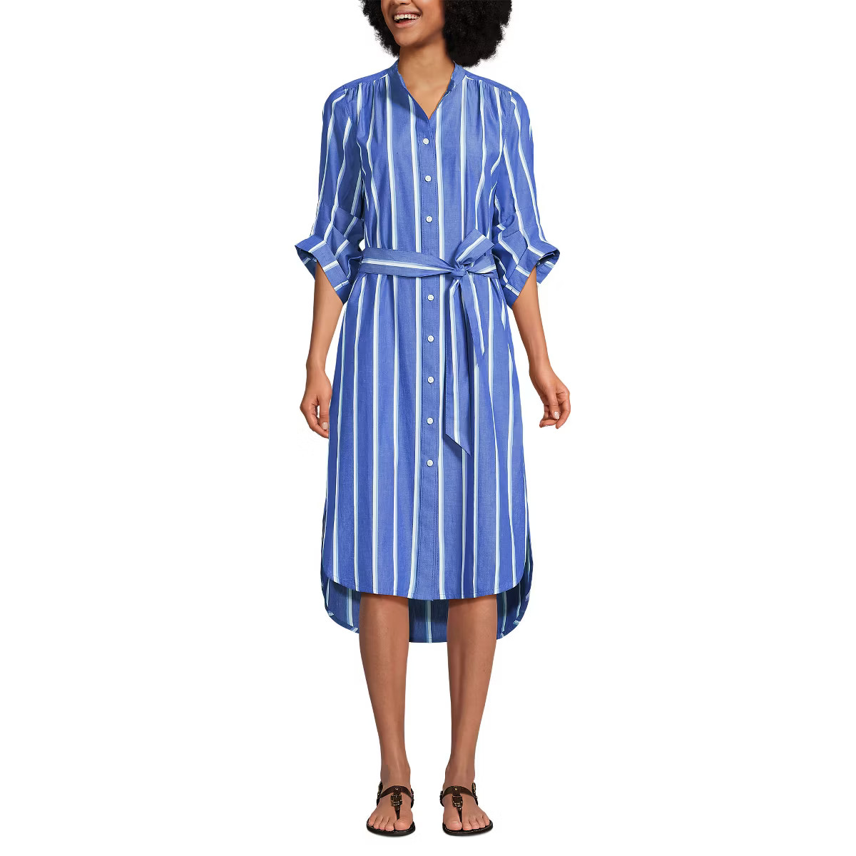 Lands' End Women's Poplin Oversized Puff Sleeve Midi Shirt Dress | Target