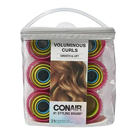 Conair Self Grip Assorted Sizes and Colors Hair Rollers Hair Curlers Self-Grip Hair Rollers with Storage Bag 31 Count(Pack of 1) | Walmart (US)