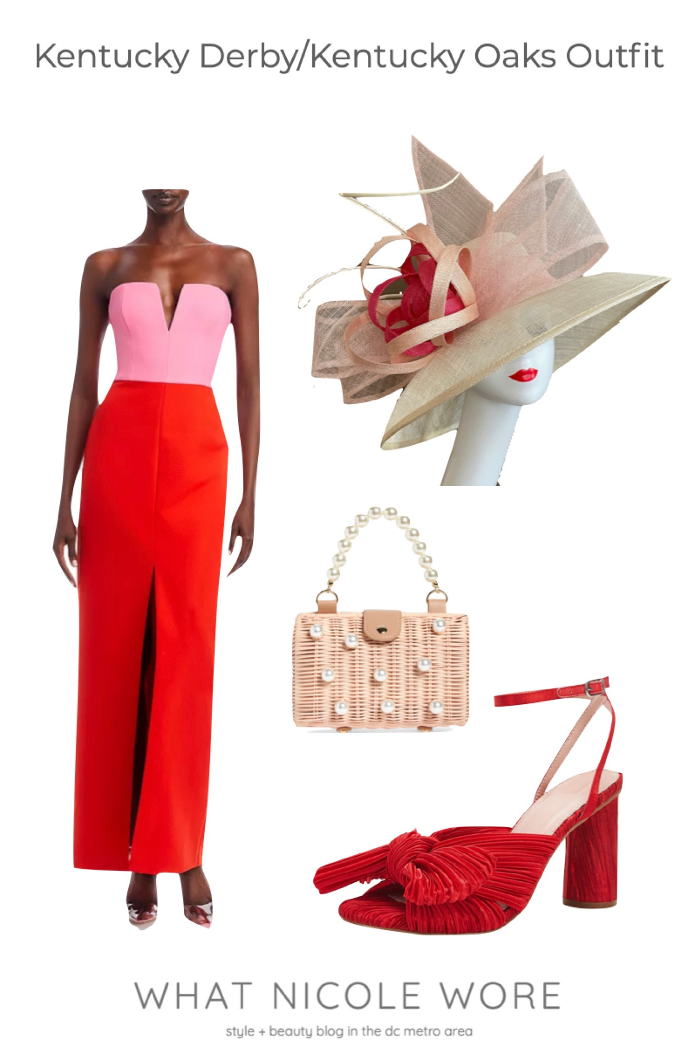 Spring new arrivals are always so colorful and fun in my opinion! This pink and red colorblock maxi dress would make for a great Kentucky Derby outfit with a coordinating derby hat, red bow sandals, and a blush pink rattan purse embellished with pearls. Skip the hat and this makes a great wedding guest dress. // what to wear to kentucky oaks, pink and white Kentucky derby hat, colorblock maxi dress, red heels

#LTKstyletip #LTKunder100 #LTKwedding