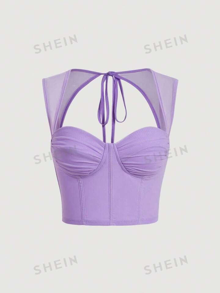 SHEIN MOD Tie Back Ruched Bustier Crop Tank Top | SHEIN