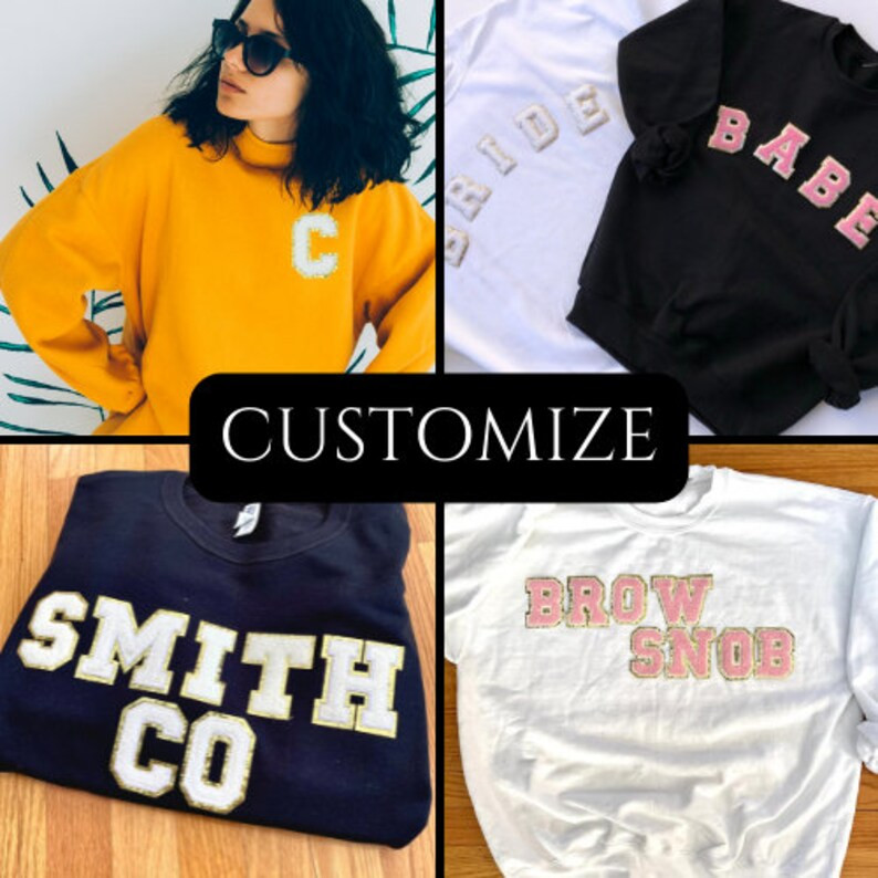 ADULT Chenille Letter Patch Crewneck Sweatshirt  CUSTOMIZE  - Etsy | Etsy (US)