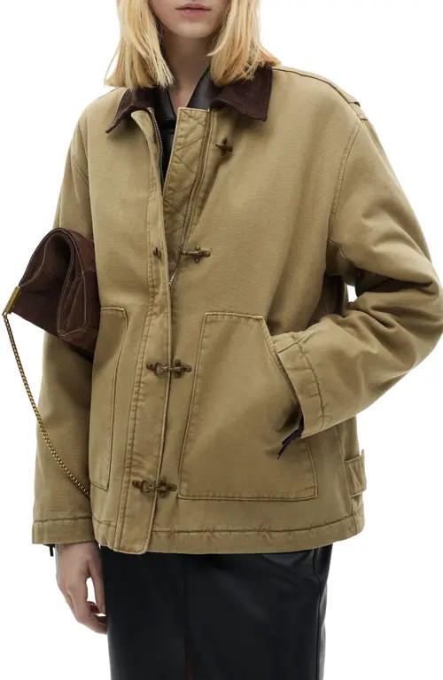 MANGO Hannah Cotton Insulated Chore Coat in Beige - Khaki at Nordstrom, Size X-Small | Nordstrom