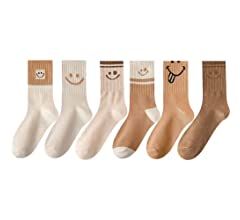 6 Pairs Lovely Smile Face Cotton Socks, Smiley Face Socks Womens, Cute Smiling Face Socks(6 pairs... | Amazon (US)